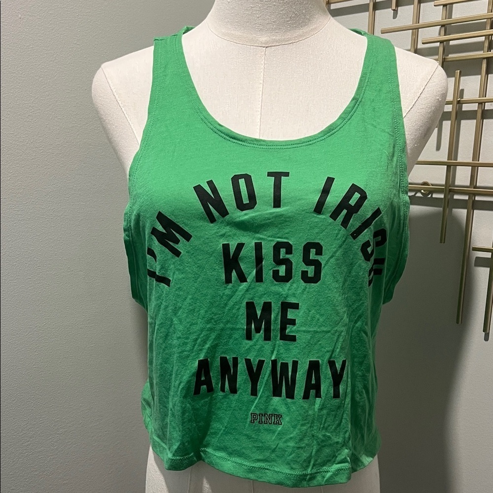 PINK Victoria's Secret Bright Green Slogan Tank